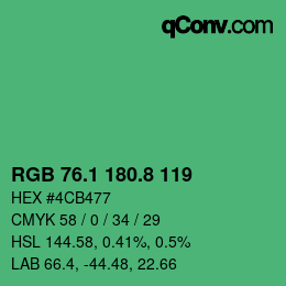 カラーコード: RGB 76.1 180.8 119 | qconv.com