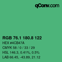 カラーコード: RGB 76.1 180.8 122 | qconv.com