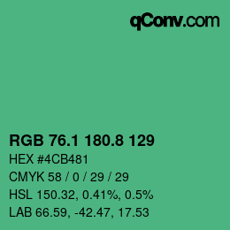 カラーコード: RGB 76.1 180.8 129 | qconv.com