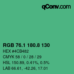 カラーコード: RGB 76.1 180.8 130 | qconv.com