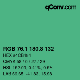 カラーコード: RGB 76.1 180.8 132 | qconv.com