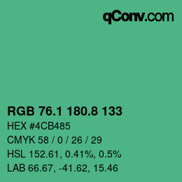 カラーコード: RGB 76.1 180.8 133 | qconv.com