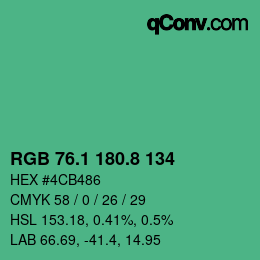 カラーコード: RGB 76.1 180.8 134 | qconv.com