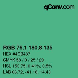カラーコード: RGB 76.1 180.8 135 | qconv.com