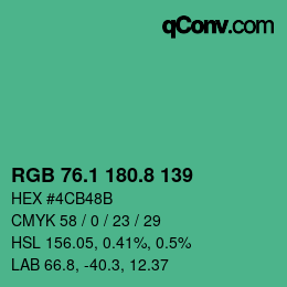 カラーコード: RGB 76.1 180.8 139 | qconv.com