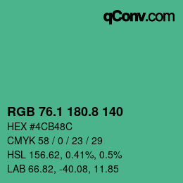 カラーコード: RGB 76.1 180.8 140 | qconv.com