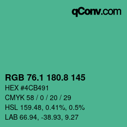 カラーコード: RGB 76.1 180.8 145 | qconv.com