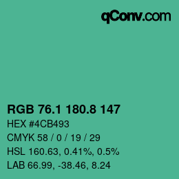 カラーコード: RGB 76.1 180.8 147 | qconv.com