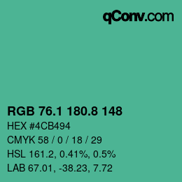 カラーコード: RGB 76.1 180.8 148 | qconv.com