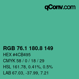 カラーコード: RGB 76.1 180.8 149 | qconv.com