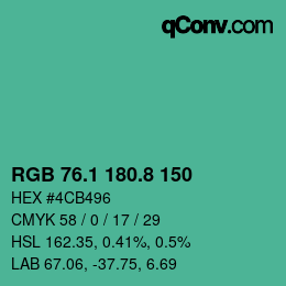 カラーコード: RGB 76.1 180.8 150 | qconv.com