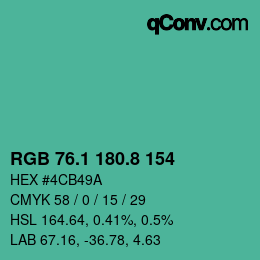 カラーコード: RGB 76.1 180.8 154 | qconv.com
