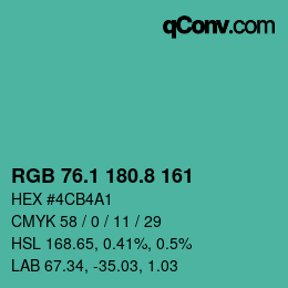 カラーコード: RGB 76.1 180.8 161 | qconv.com