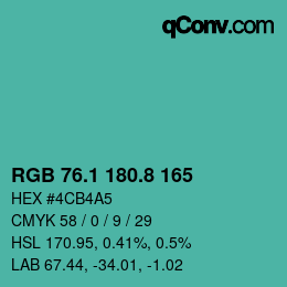カラーコード: RGB 76.1 180.8 165 | qconv.com