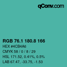 カラーコード: RGB 76.1 180.8 166 | qconv.com