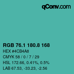 Color code: RGB 76.1 180.8 168 | qconv.com