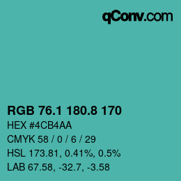 カラーコード: RGB 76.1 180.8 170 | qconv.com