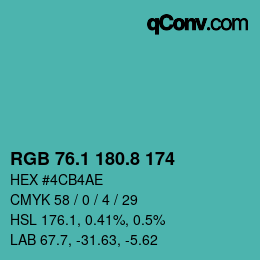 Color code: RGB 76.1 180.8 174 | qconv.com