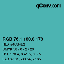 Color code: RGB 76.1 180.8 178 | qconv.com
