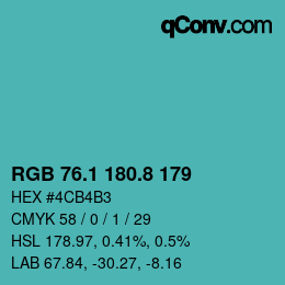 Color code: RGB 76.1 180.8 179 | qconv.com