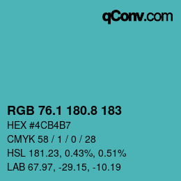 Color code: RGB 76.1 180.8 183 | qconv.com