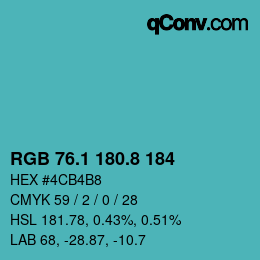 Color code: RGB 76.1 180.8 184 | qconv.com