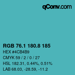 カラーコード: RGB 76.1 180.8 185 | qconv.com