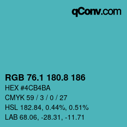 カラーコード: RGB 76.1 180.8 186 | qconv.com