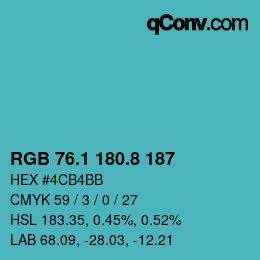 カラーコード: RGB 76.1 180.8 187 | qconv.com