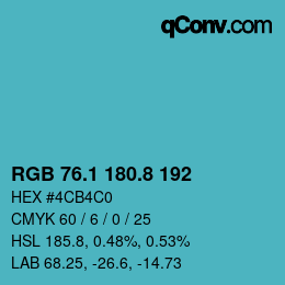 Color code: RGB 76.1 180.8 192 | qconv.com