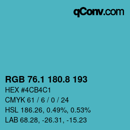 Color code: RGB 76.1 180.8 193 | qconv.com