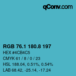 Color code: RGB 76.1 180.8 197 | qconv.com