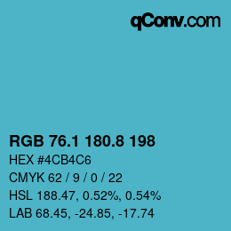 Color code: RGB 76.1 180.8 198 | qconv.com