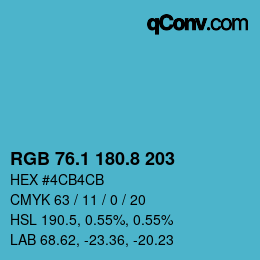 Color code: RGB 76.1 180.8 203 | qconv.com