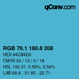 Color code: RGB 76.1 180.8 208 | qconv.com