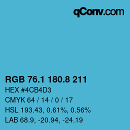 Color code: RGB 76.1 180.8 211 | qconv.com