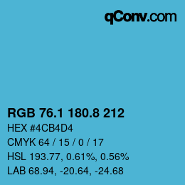 Color code: RGB 76.1 180.8 212 | qconv.com