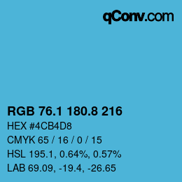 Color code: RGB 76.1 180.8 216 | qconv.com