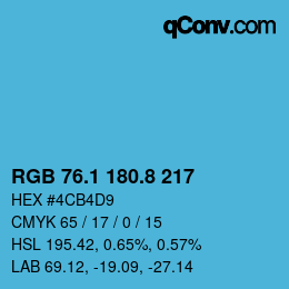Color code: RGB 76.1 180.8 217 | qconv.com