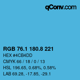 Color code: RGB 76.1 180.8 221 | qconv.com