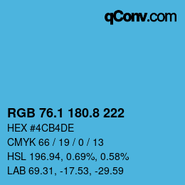 Color code: RGB 76.1 180.8 222 | qconv.com
