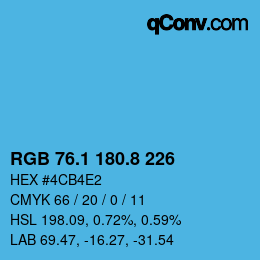 Color code: RGB 76.1 180.8 226 | qconv.com