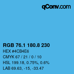 Color code: RGB 76.1 180.8 230 | qconv.com