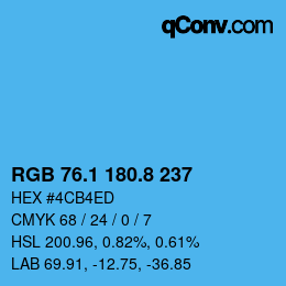 カラーコード: RGB 76.1 180.8 237 | qconv.com