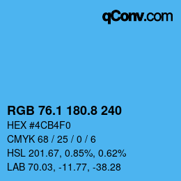 Color code: RGB 76.1 180.8 240 | qconv.com