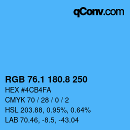 Color code: RGB 76.1 180.8 250 | qconv.com