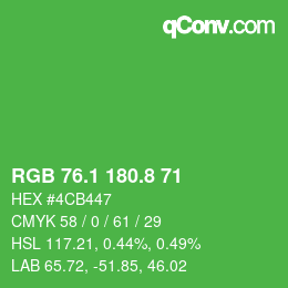 カラーコード: RGB 76.1 180.8 71 | qconv.com