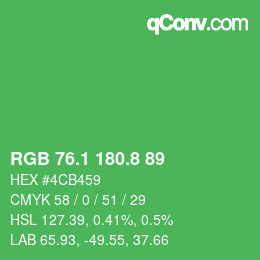 カラーコード: RGB 76.1 180.8 89 | qconv.com