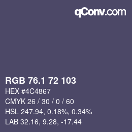 カラーコード: RGB 76.1 72 103 | qconv.com