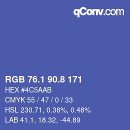 カラーコード: RGB 76.1 90.8 171 | qconv.com
